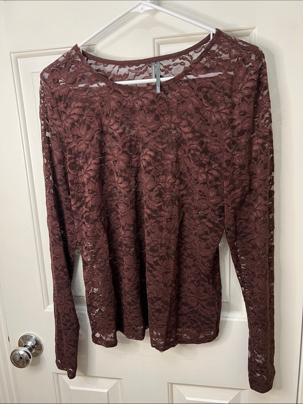 By Anthropologie Lace Long Sleeve Crew neck Top - Brown